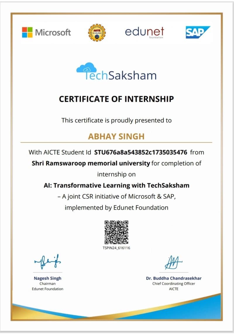 AI Internship - TechSaksham